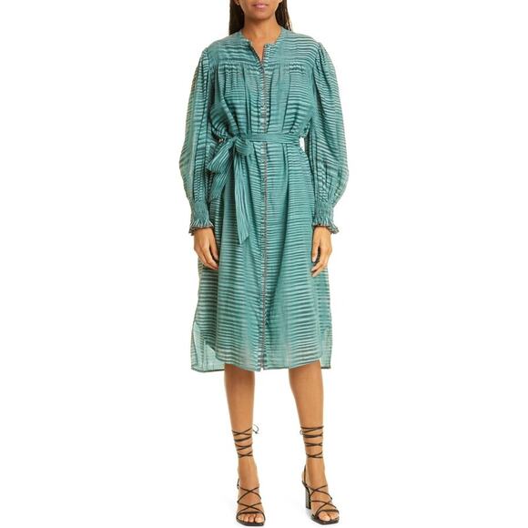 Ulla Johnson Womens Dress Fiora Ruffle Midi Poplin Allover Print Green Size 2 - Picture 1 of 10